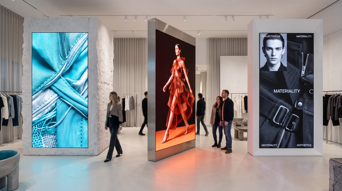Mağazada merkezi içerik yönetimiyle çalışan digital signage ekranları